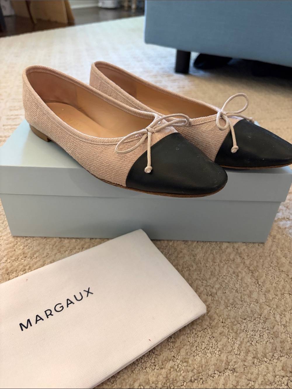 Margaux Pink and Black Pointed Toe Bow Flats
